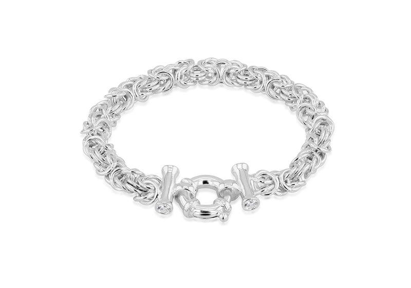 Sterling Silver White Zirconia Byzantine Bracelet