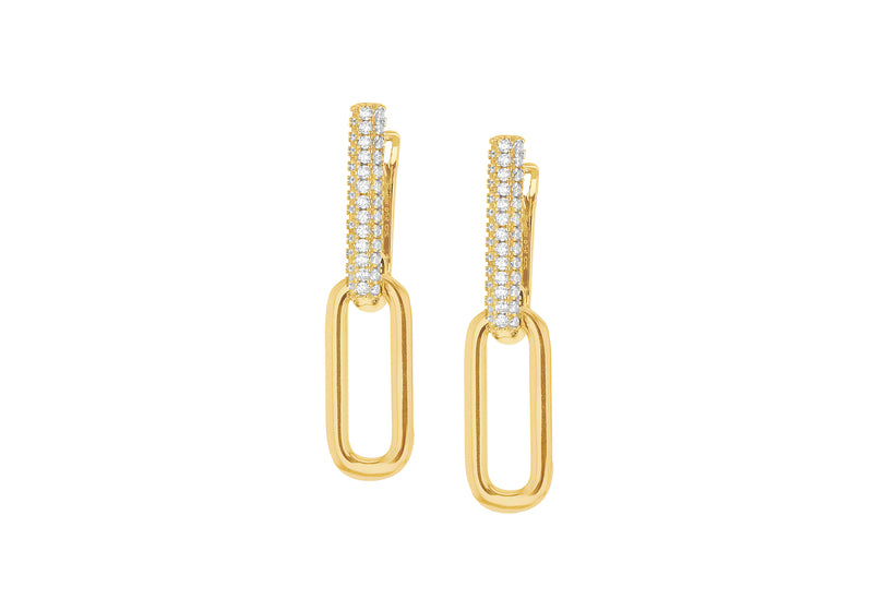 Yellow Gold Plated Sterling Silver Paper Links Zirconia Drop Earrings