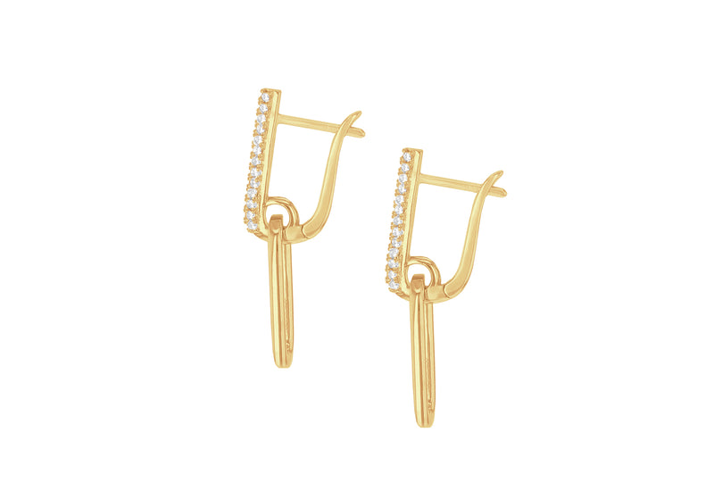 Yellow Gold Plated Sterling Silver Paper Links Zirconia Drop Earrings