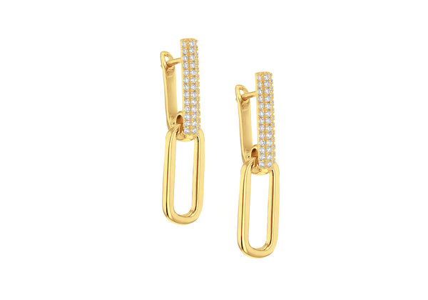 Yellow Gold Plated Sterling Silver Paper Links Zirconia Drop Earrings