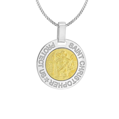 Sterling Silver Two-Tone 'Protect Us' St Christopher Pendant