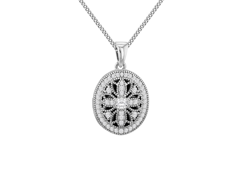 Sterling Silver Filigree Oval Locket Pendant