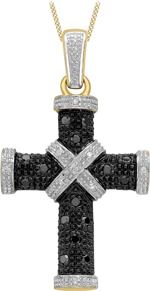 9ct Yellow Gold 0.25ct Black and White Diamond Cross Pendant