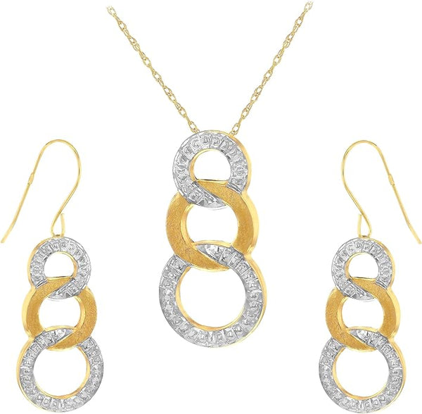 9ct Yellow & White Gold Triple-Loop Earrings and Necklace Set