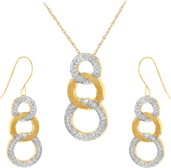 9ct Yellow & White Gold Triple-Loop Earrings and Necklace Set