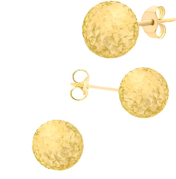 9ct Yellow Gold 10mm Diamond Cut Ball Stud Earrings