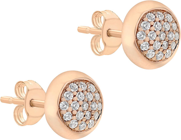 Rose Gold Plated Sterling Silver Pave Set Zirconia Stud Earrings