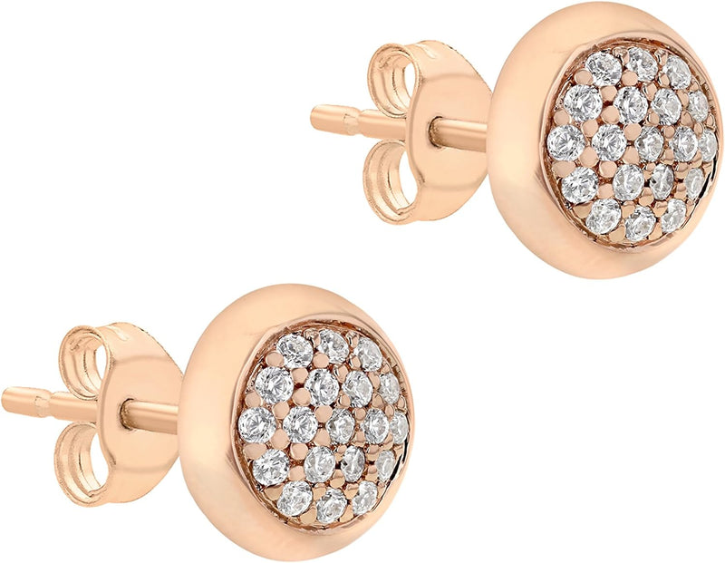 Rose Gold Plated Sterling Silver Pave Set Zirconia Stud Earrings