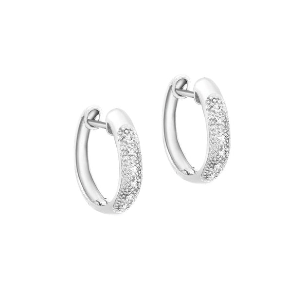 9ct White Gold 0.05ct Pave Set Diamond Huggy Earrings