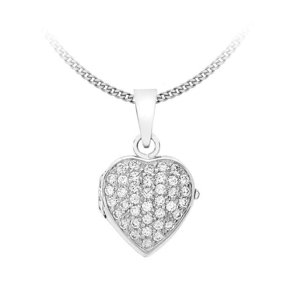 9ct White Gold Pave Set Zirconia Heart Locket