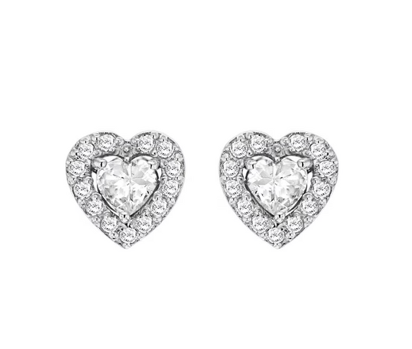 Sterling Silver White Zirconia Heart Stud Earrings