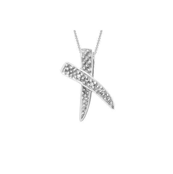 9ct White Gold 0.01ct Diamond Kiss Pendant