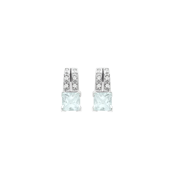 9ct White Gold 0.05ct Diamond & Aquamarine Stud Earrings