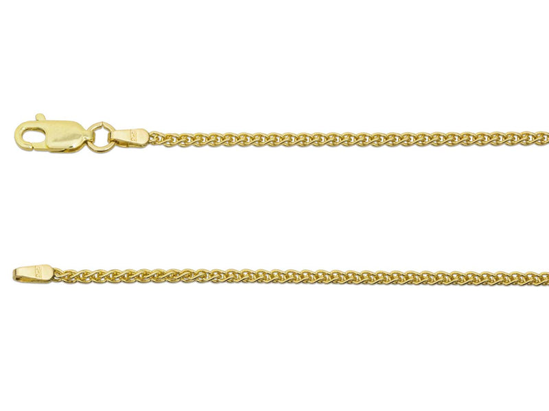 18ct Yellow Gold Slim Lobster Clasp Spiga Chain