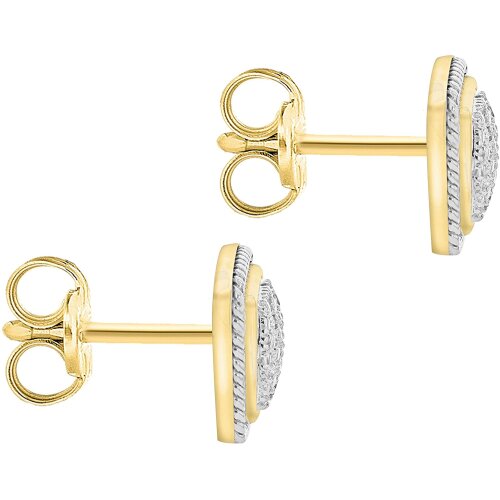 9ct Two-Tone Gold 0.04ct Diamond Pave Set Stud Earrings