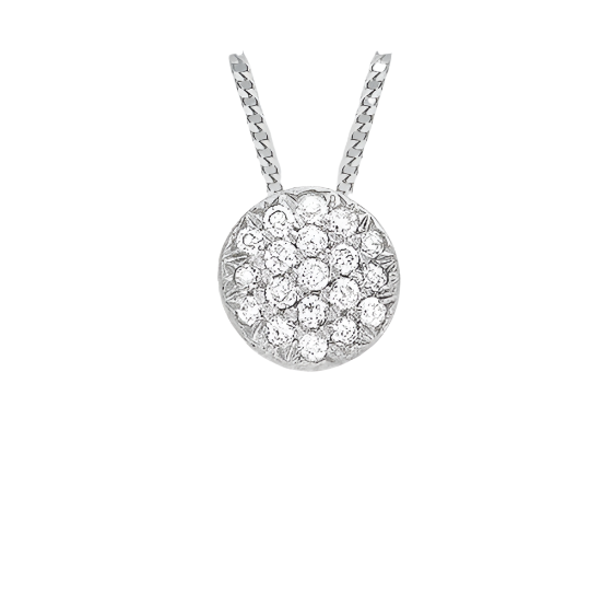 9ct White Gold 0.05ct Pave Set Diamond Round Pendant