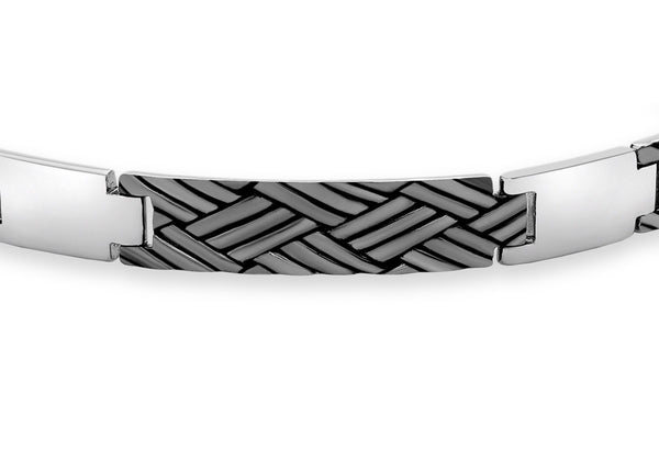 Hoxton London Men's Sterling Silver Bamboo Woven Pattern Bar Oxidised  Bracelet