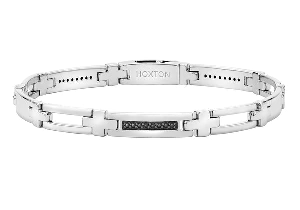 Hoxton London Men's Sterling Silver Black Sapphire Set Bar Bracelet