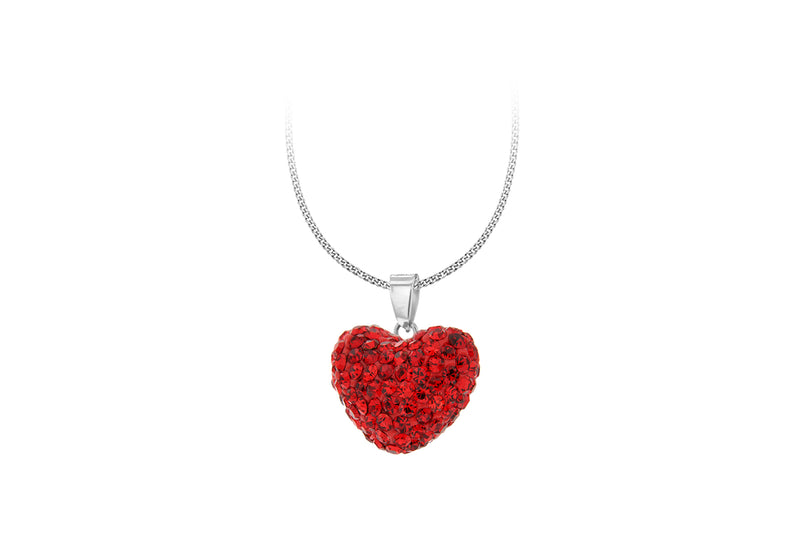 Sterling Silver Crystal Puff Heart Pendant