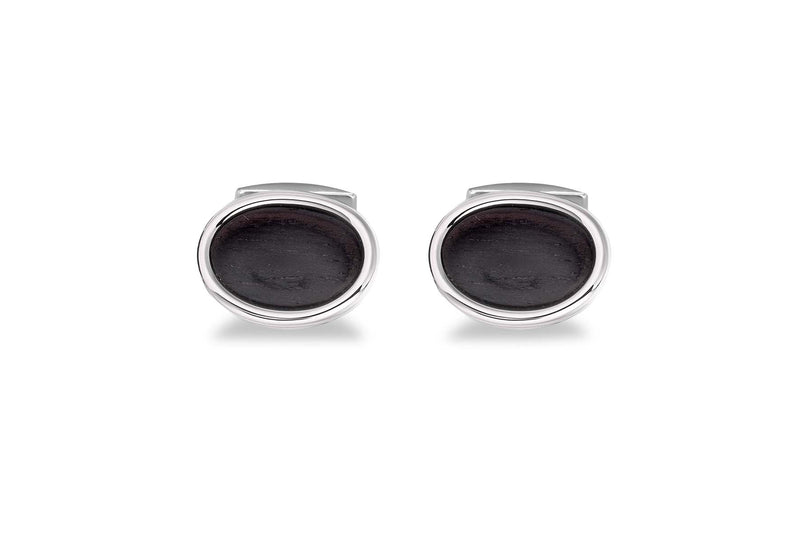 Hoxton London Men's Sterling Silver Ebony Wood Oval Cufflinks