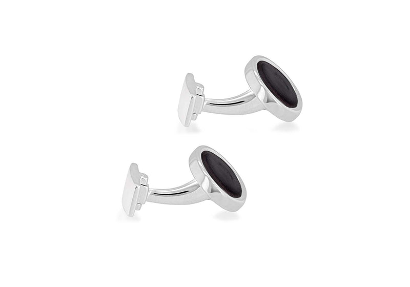 Hoxton London Men's Sterling Silver Ebony Wood Oval Cufflinks