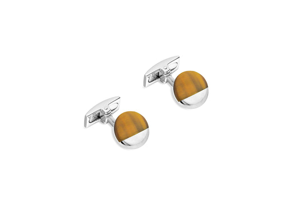 Hoxton London' Men's Sterling Silver and Tigers Eye Circular Cufflinks