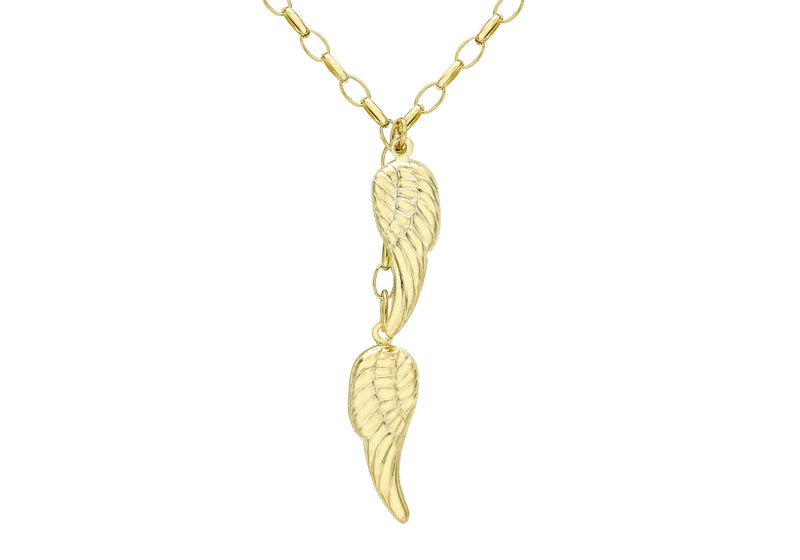 9ct Yellow Gold Angel Wings Charm Drop Necklace  46m/18"9