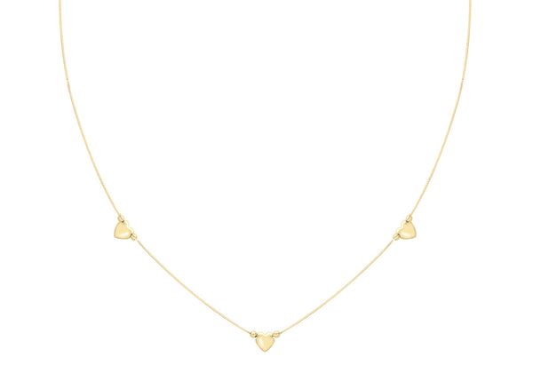 9ct Yellow Gold Triple-Heart Charm Box Chain Necklace