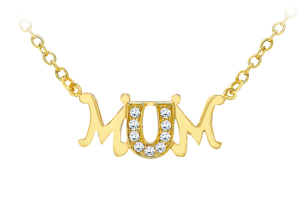 9ct Yellow Gold Zirconia  'Mum' Belcher  Chain Necklet 43m/17"9