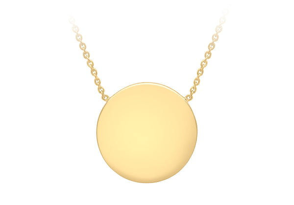 9ct Yellow Gold Disc Pendant Adjustable Necklace