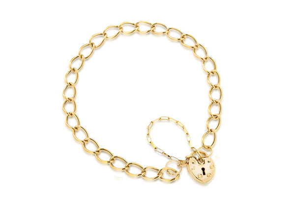 9ct Yellow Gold Heart Padlok Bracelet