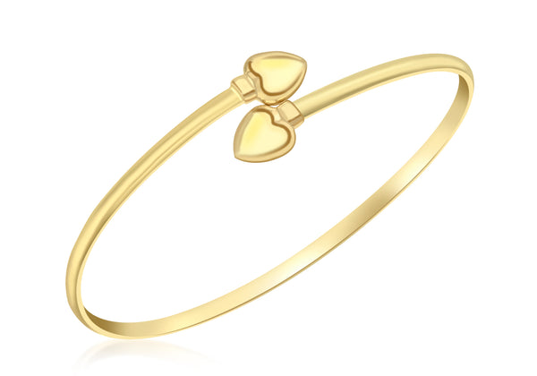 9ct Yellow Gold Polished Hearts Torque Bangle