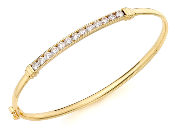 9ct Yellow Gold Zirconia  Detail Oval Bangle