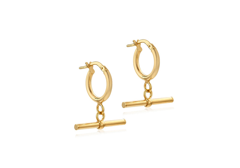 9ct Yellow Gold Round T-Bar Hoop Creole Earrings