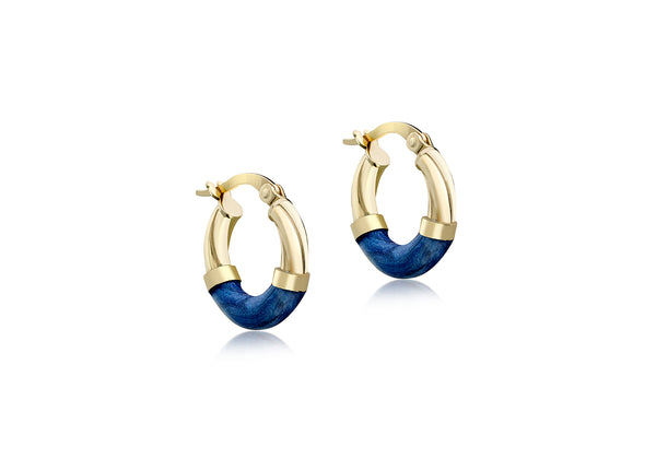 9ct Yellow Gold Blue Enamel Twisted Hoop Creole Earrings