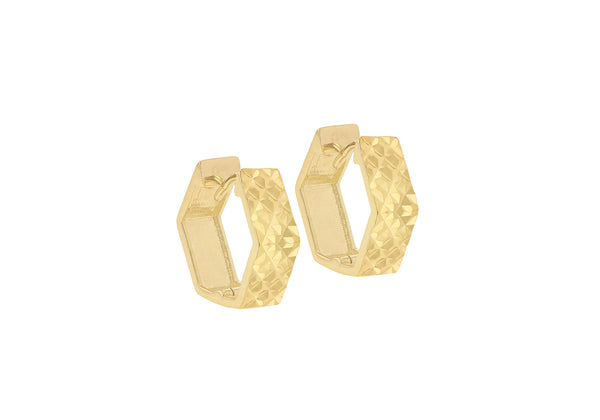 9ct Yellow Gold Diamond Cut Hexagon Huggy Earrings