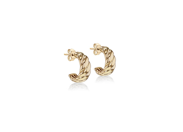 9ct Yellow Gold Carved Twist Half Hoop Stud Earrings