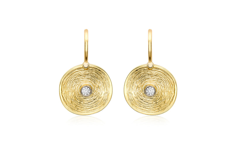 9ct Yellow Gold White Zirconia Brushed Swirl Drop Earrings