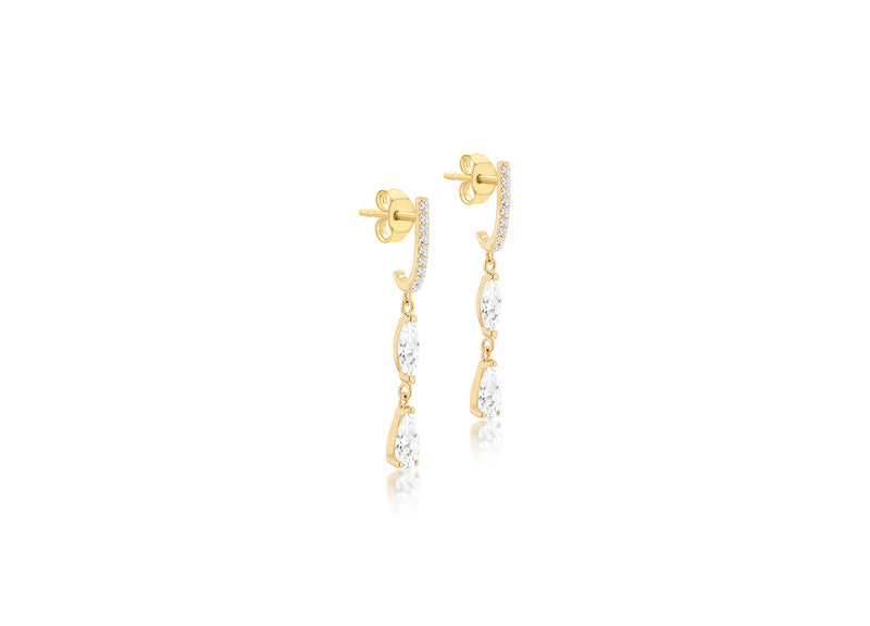 9ct Yellow Gold Marquise Zirconia Drop Earrings