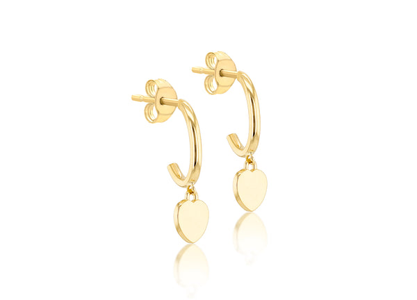 9ct Yellow Gold Heart Drop Earrings