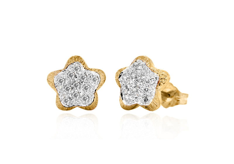 9ct Yellow Gold 0.15t Diamond Flower Stud Earrings