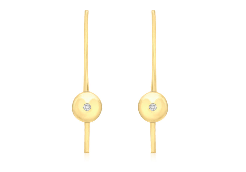 9ct Yellow Gold 0.03t Diamond Circle & Bar Drop Earrings