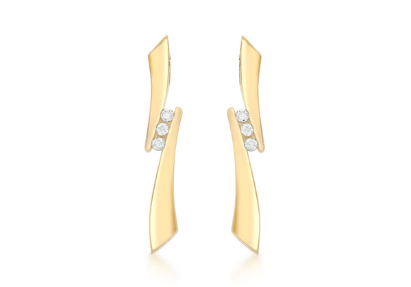 9ct Yellow Gold 0.10ct Diamond 3-Stone Drop Earrings