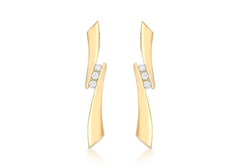 9ct Yellow Gold 0.10ct Diamond 3-Stone Drop Earrings