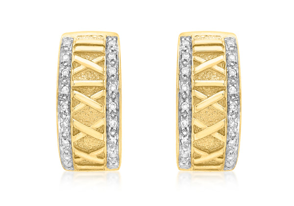 9ct Yellow Gold 0.16t Diamond Roman Numeral Half-Band Earrings