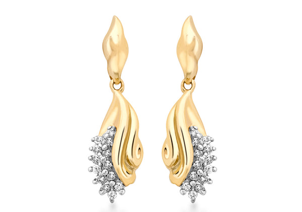 9ct Yellow Gold 0.22t Diamond Cluster Twist Drop Earrings