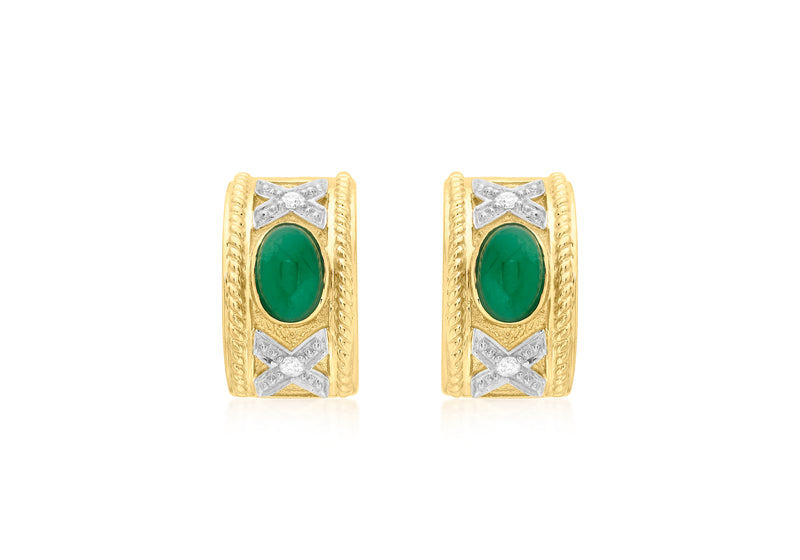 9ct Yellow Gold 0.07t Diamond and Emerald Half-Band Earrings