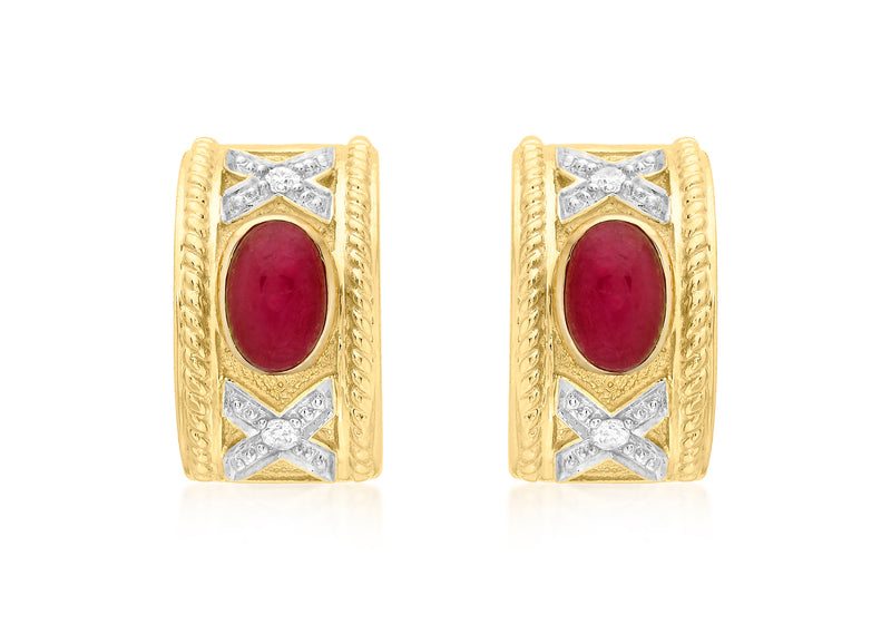 9ct Yellow Gold 0.07t Diamond and Ruby Half-Band Earrings