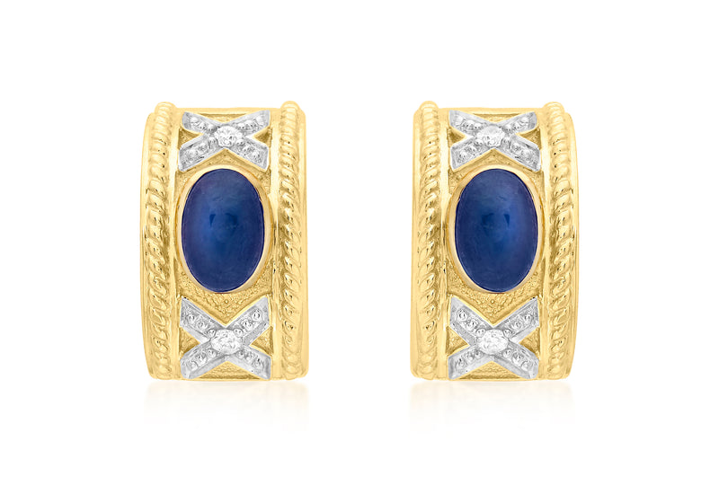 9ct Yellow Gold 0.07ct Diamond and Sapphire Half-Band Earrings