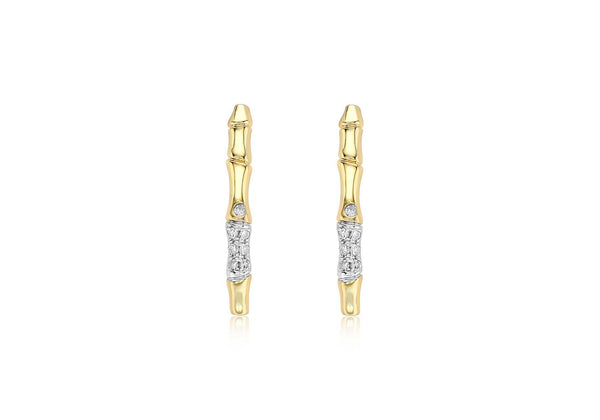 9ct Yellow Gold 0.10ct Diamond 2.6mm x 21.8mm Bamboo Drop Earrings